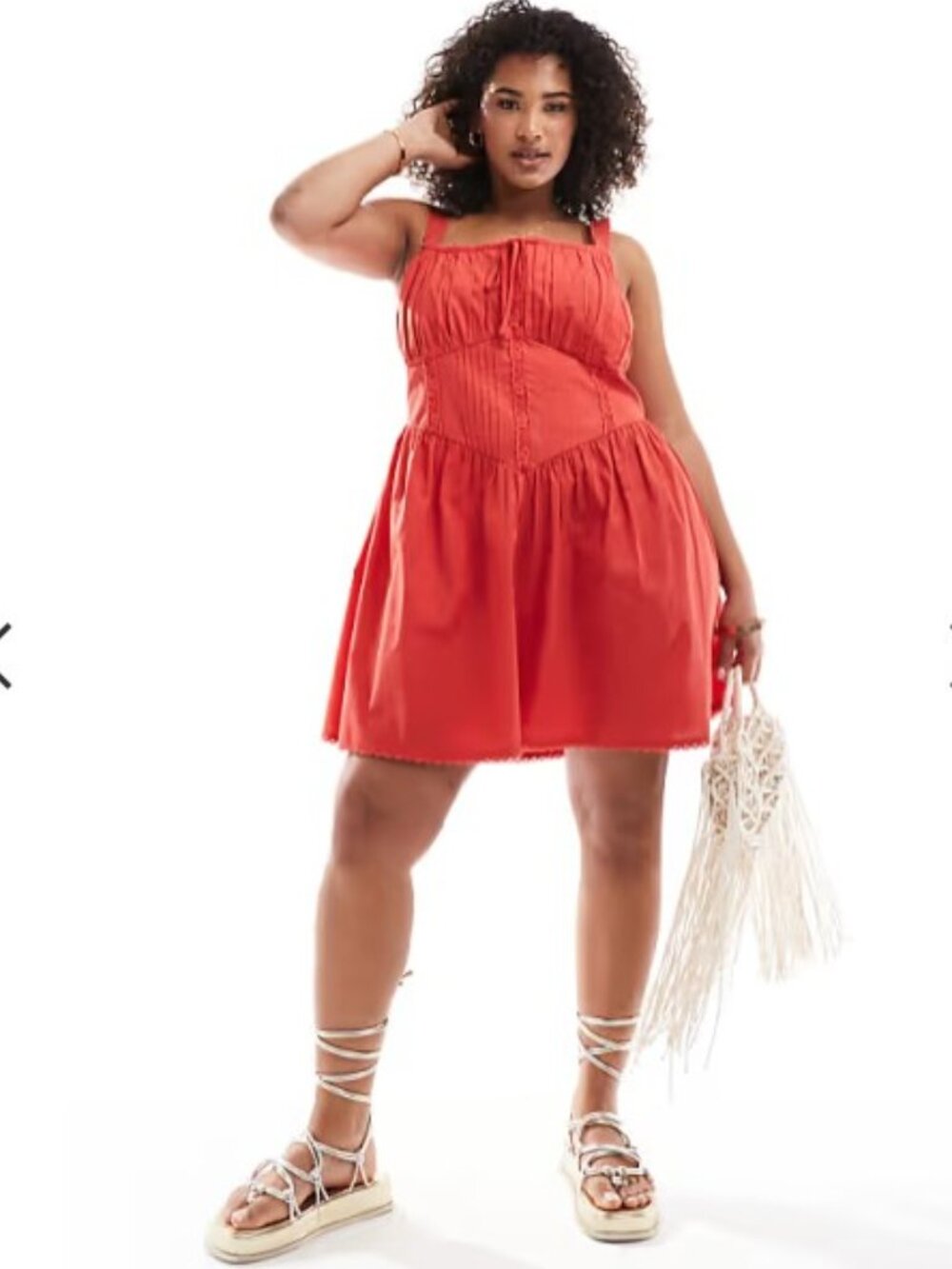 ASOS Design Curve Corset Bodice Mini Cotton Sundress with Lace Trims US 14